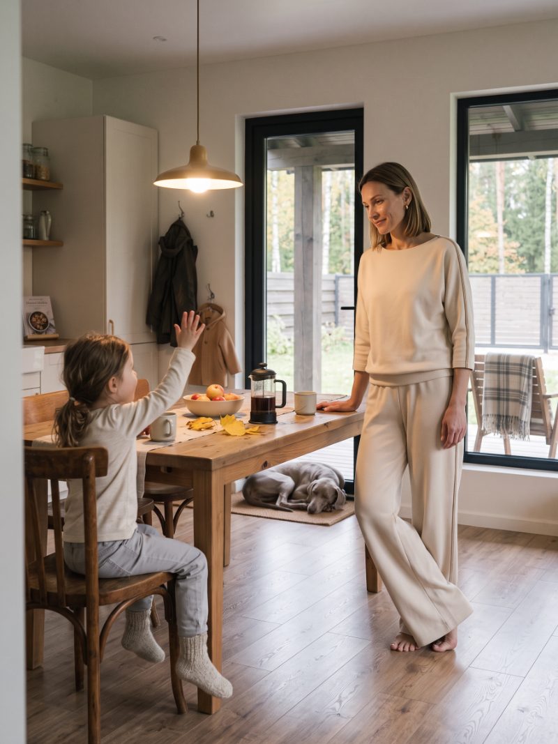 Утро на кухне, молочный костюм